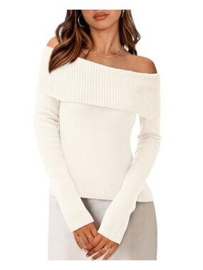 Off Shoulder Knit Sweater Long Sleeve Pullover Fall Y2K Dressy Casual